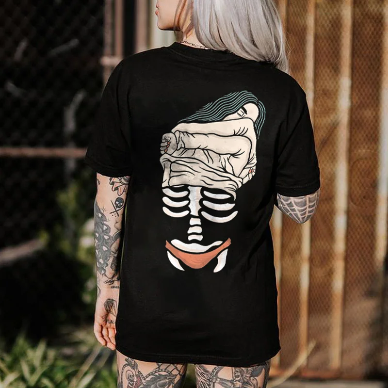 Skull Body Hip Hop Print Women's T-Shirt -  
