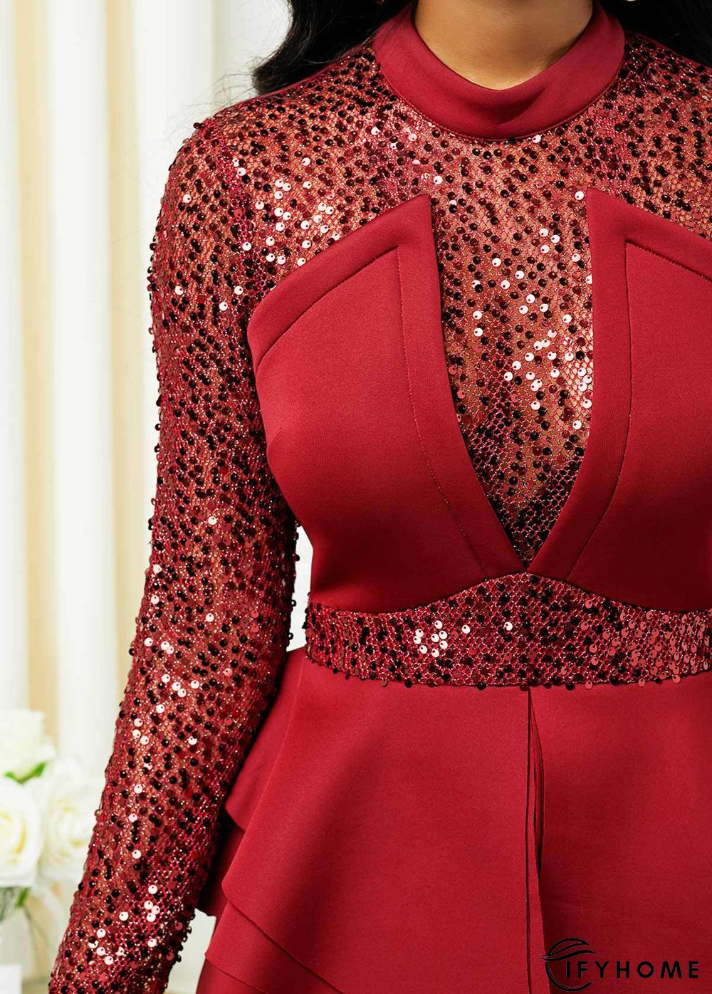 Plus Size Women Peplum Sequin Detail Dress Elegant Office Lady Chic Spring Fall Elegant Night Out Club Formal Party Vestidos | IFYHOME