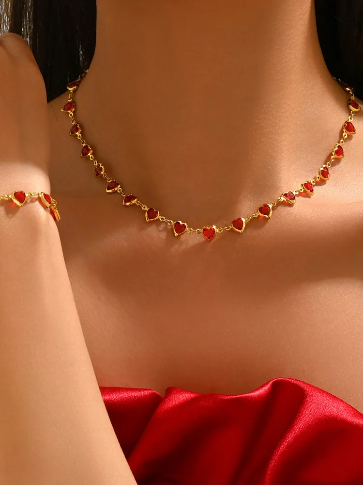 Heart Shape Two Pieces Set Necklaces Accessories Bracelet Accessories