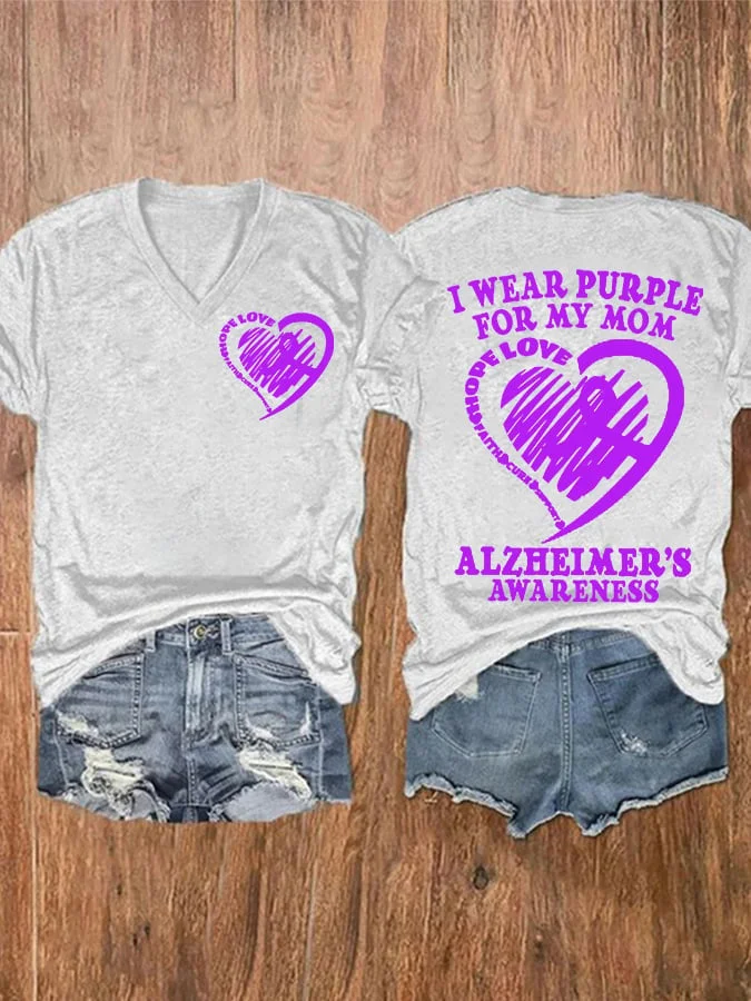 Women's I Wear Purple For My Grandma Alzheimer's Awareness Print Casual T-Shirt socialshop