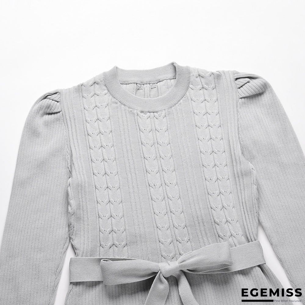 Bubble Long Sleeve Knitted Skirt Medium Long Wool Dress Black Dresses | EGEMISS