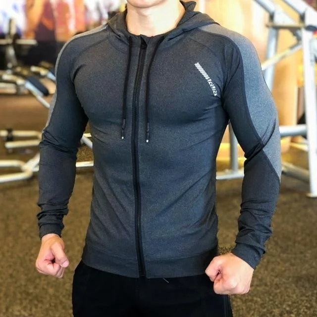 Gym Jacket Men Sports Coat Fitness Long Sleeve Running Elastic Tight Hoodies Zipper Slim Hiking Sweatshirts