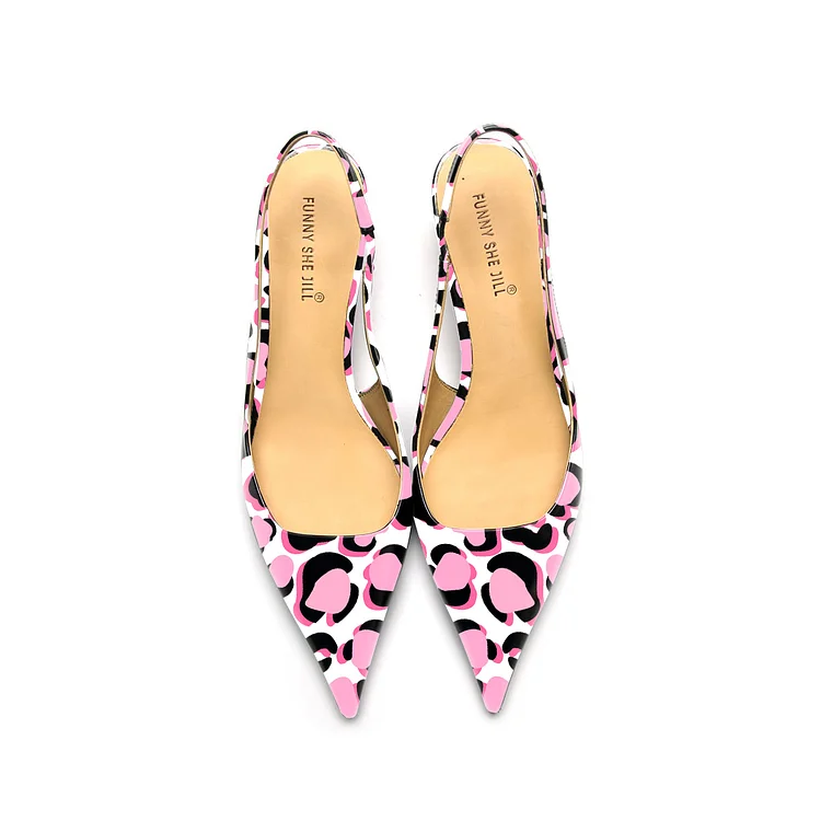 Pink Leopard Print Patent Slingback Kitten Heel Pumps Vdcoo