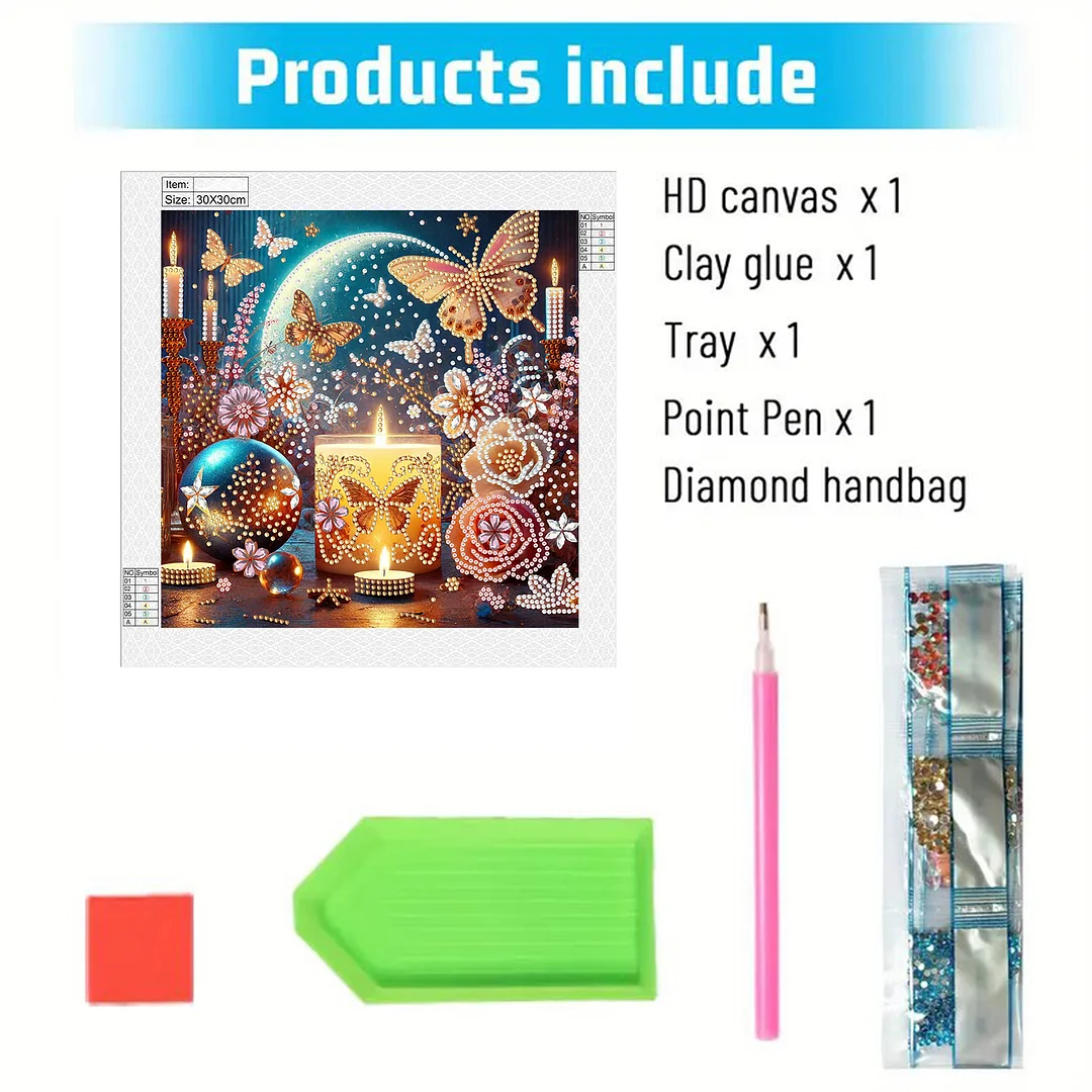 Flowers Candle - Diamond Painting - Partial Special Shaped Drill(Canvas|30*30cm)