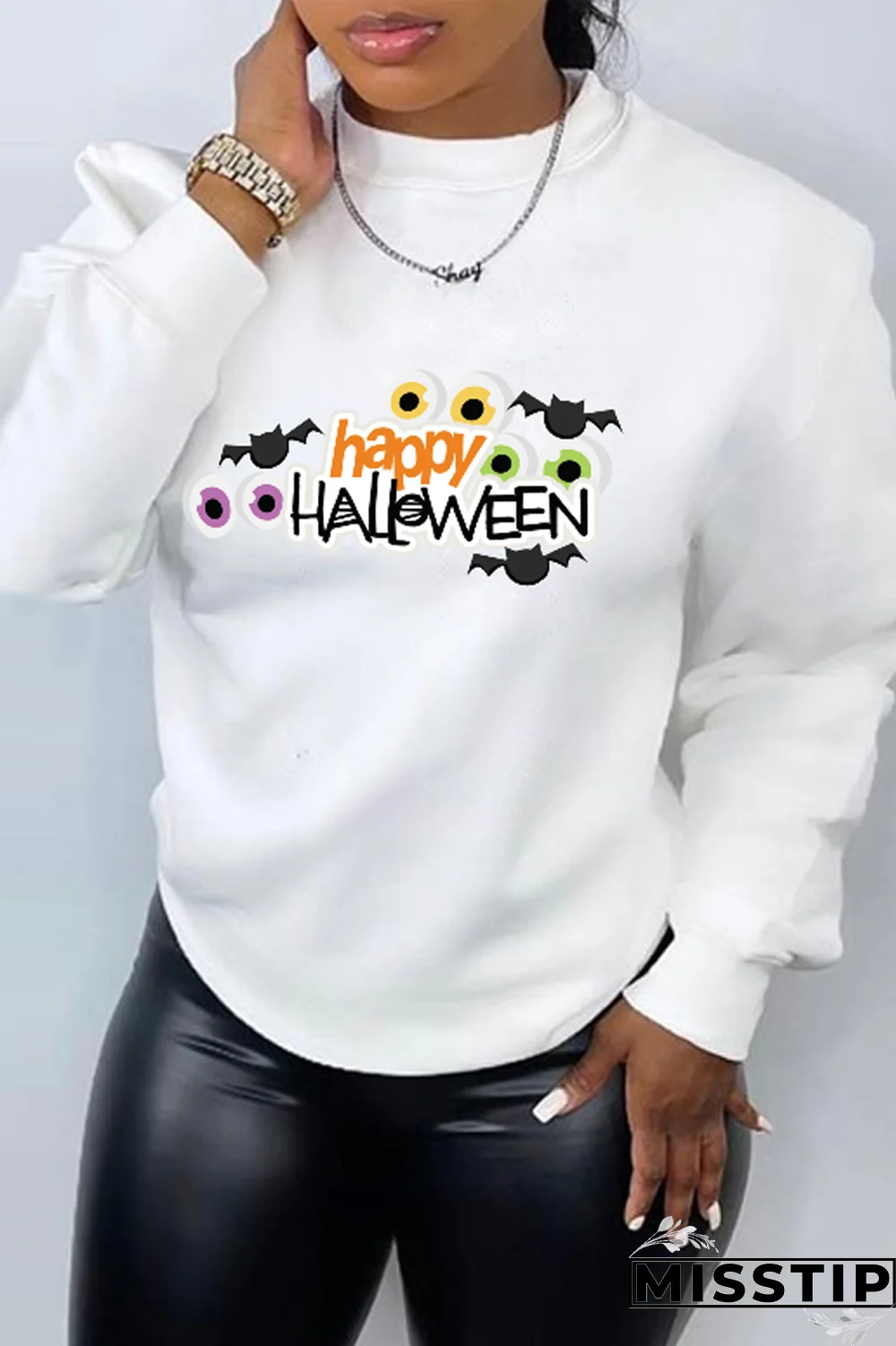 Black Fashion Street Print Letter O Neck Tops