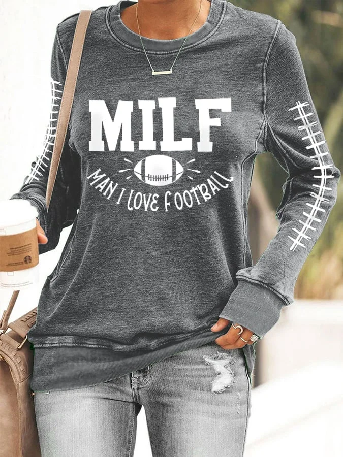 Women's Funny MILF Man I Love Football Gameday Football Lover Casual Sweatshirt socialshop