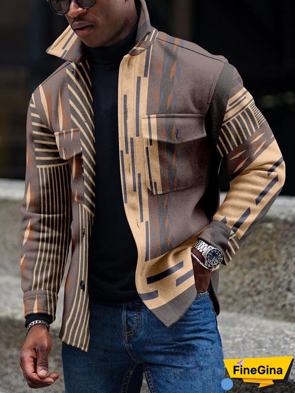 Apricot Men's Casual Geometric Pattern Jacket 004