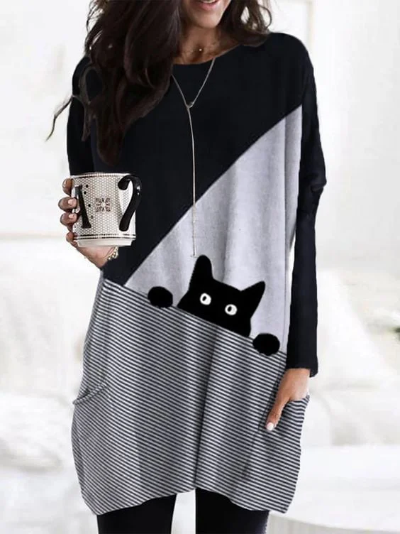 Women's Cat Print Casual Tee Shirt