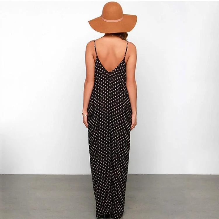 Women Summer  Deep V Sexy Large Swing Dress Loose Wave Multi-color Optional Strap Dress