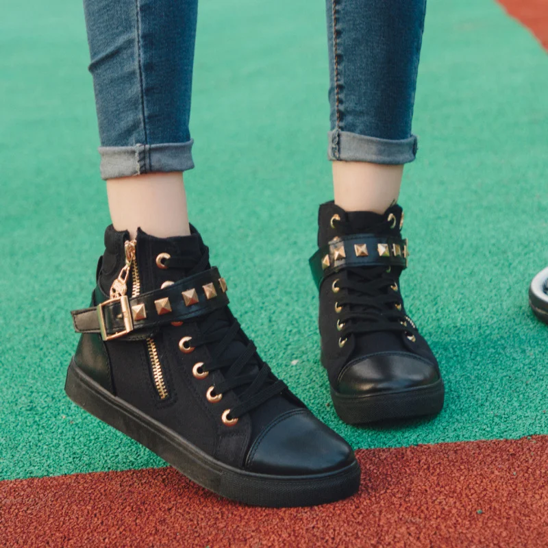 Wongn Wongn And Autumn High Help Female Canvas Shoes Student Shoes Korean Version Velcro Casual Shoes Small White Shoes