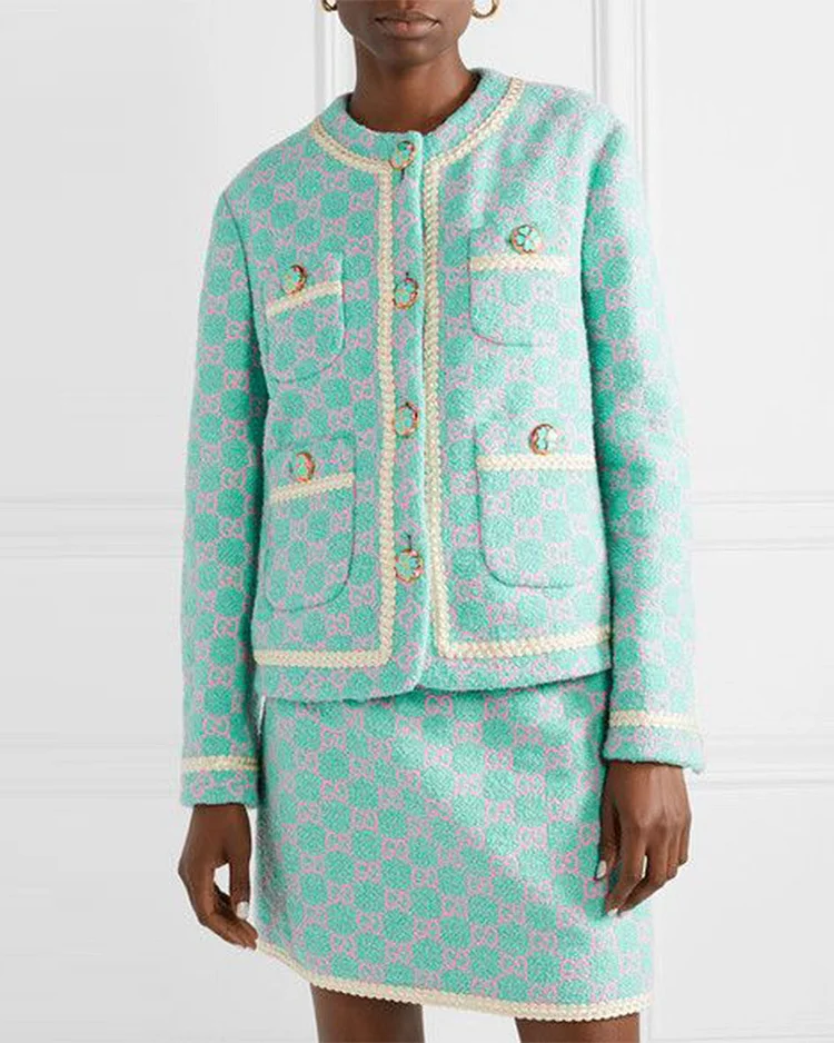 Mint Cotton-Blend Jacquard Jacket Jacket And Skirt Two-Piece Set