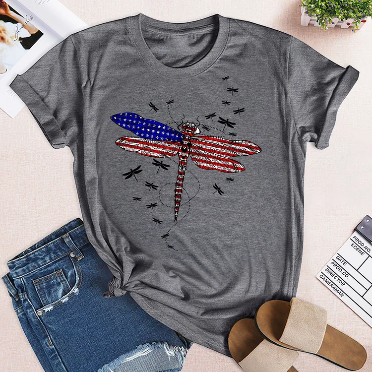 ANB - American Flag Patriotic Dragonfly T-Shirt-04199