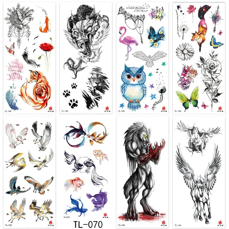 Animal and plant totem flower butterfly bird fox body arm waterproof men and women healthy natural temporary tattoo stickers