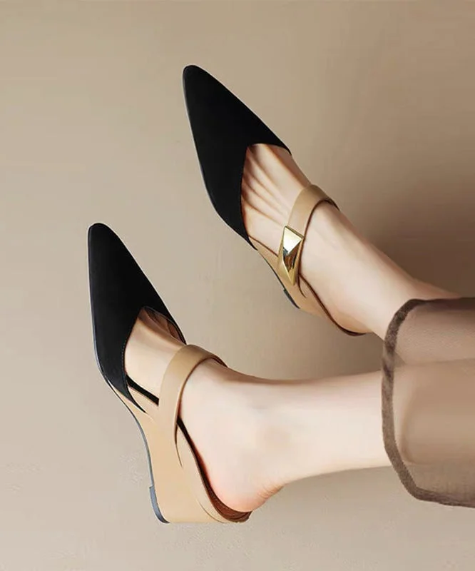 2025 New Summer Apricot Pointed Rivet Wedge Heels Slide Sandals