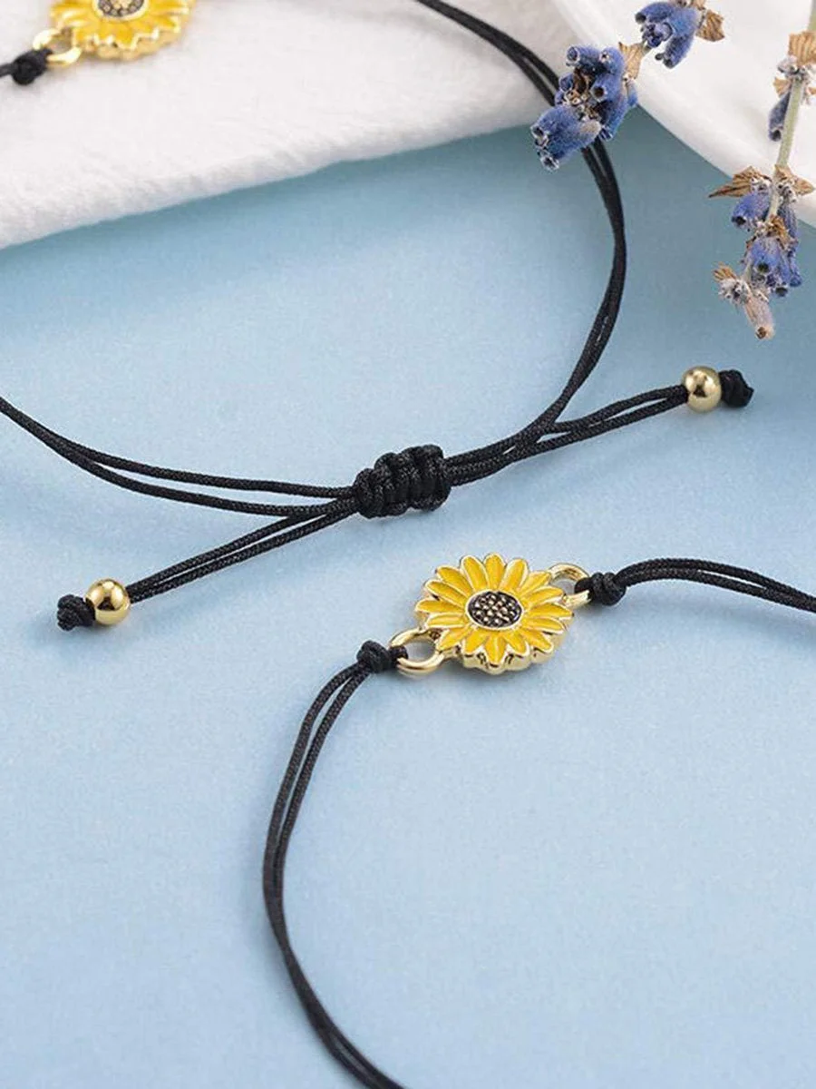 2 pcs Adjustable Sunflower Braid Alloy Bracelets with card