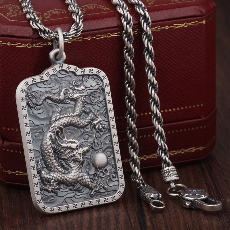Dragon Heart Sutra 999 Sterling Silver Strength Necklace Pendant