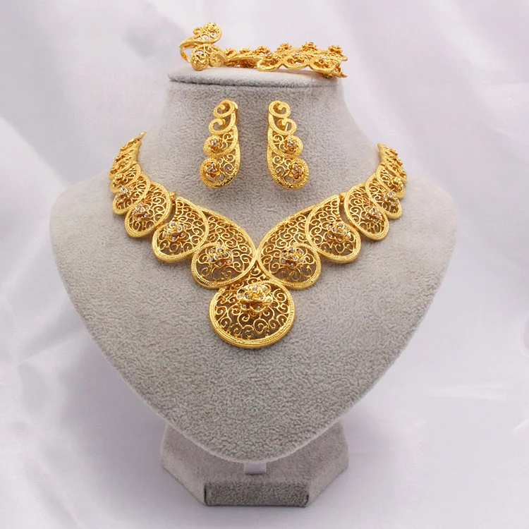Ethnic Gold Plated Elegant Necklace Four Piece Set