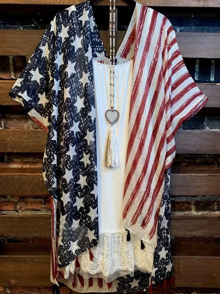 Women Oversized Casual Printed Kimono P176729095
