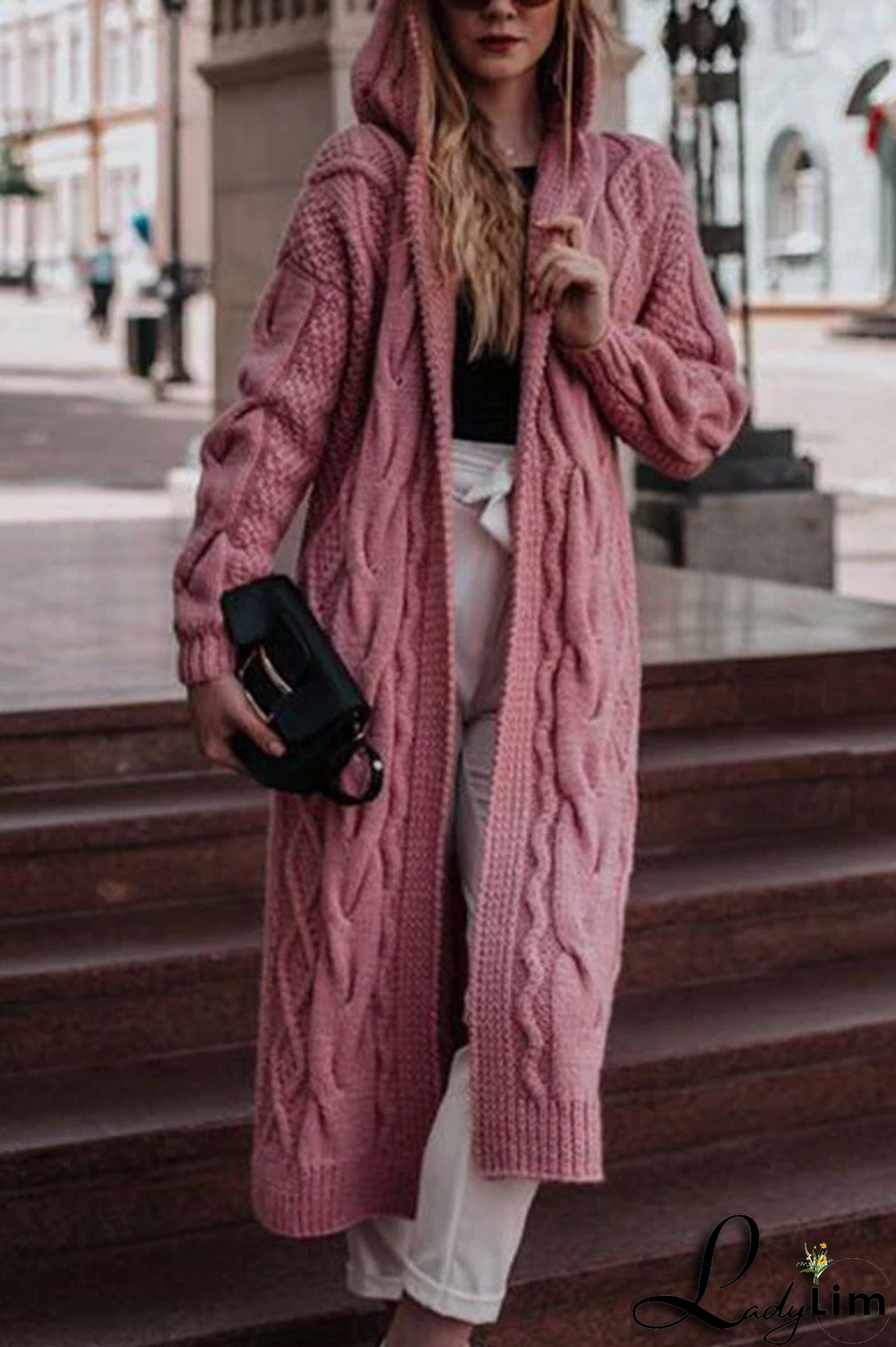Solid Knit Hooded Sweater Cardigan
