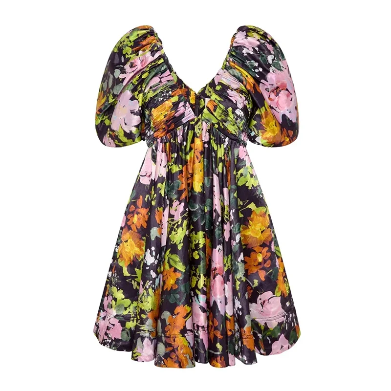 Brownm Summer Plus-Size Dress Stylish Sweet Fresh Style High-End Bubble Sleeve Design Relaxed Women's Skirt