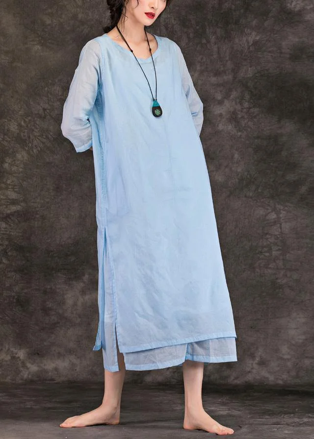 Natural o neck half sleeve cotton Tunics Work light blue Traveling Dress summer