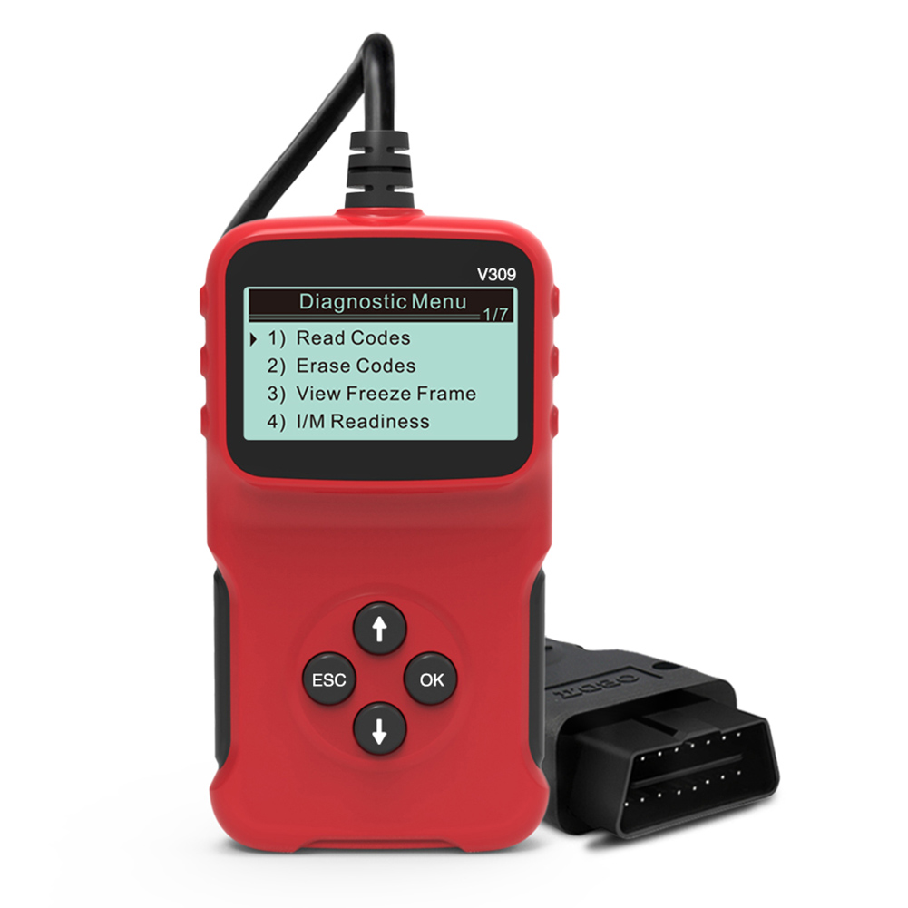 

V309 OBD2 Scanner 5-Language Backlit LCD Auto Car Diagnostic Tool (Red, 501 Original