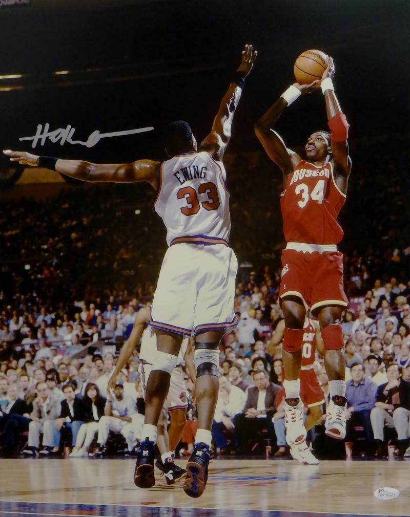 Hakeem Olajuwon Houston Autographed 16x20 Against Ewing Photo Poster painting- JSA W Auth