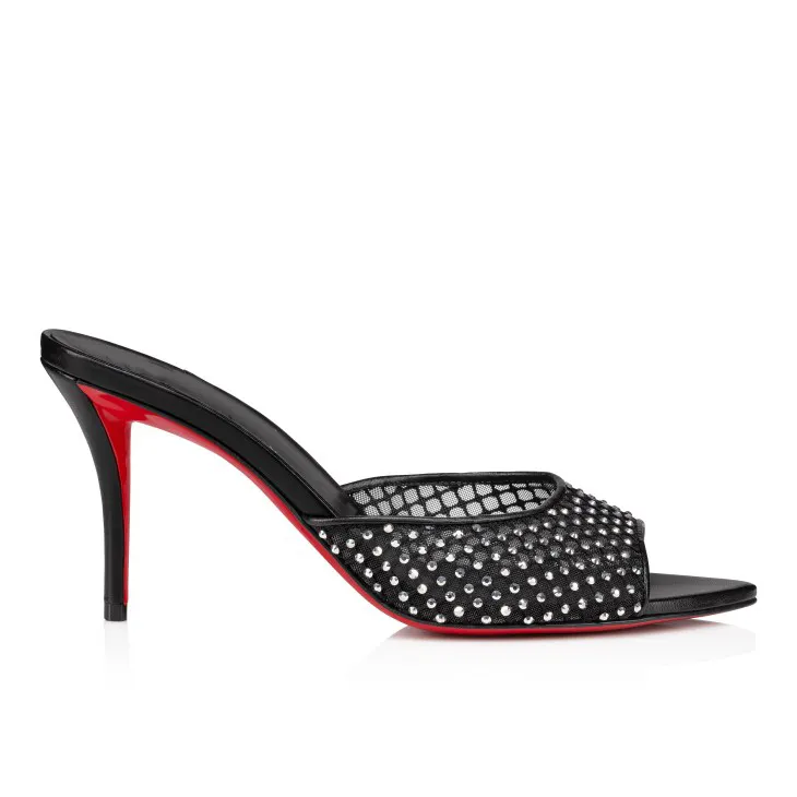 100mm Women's Sandals Pointed Toe Diamonds Mules Red Bottom Heels Slip on Stilettos-vocosishoes
