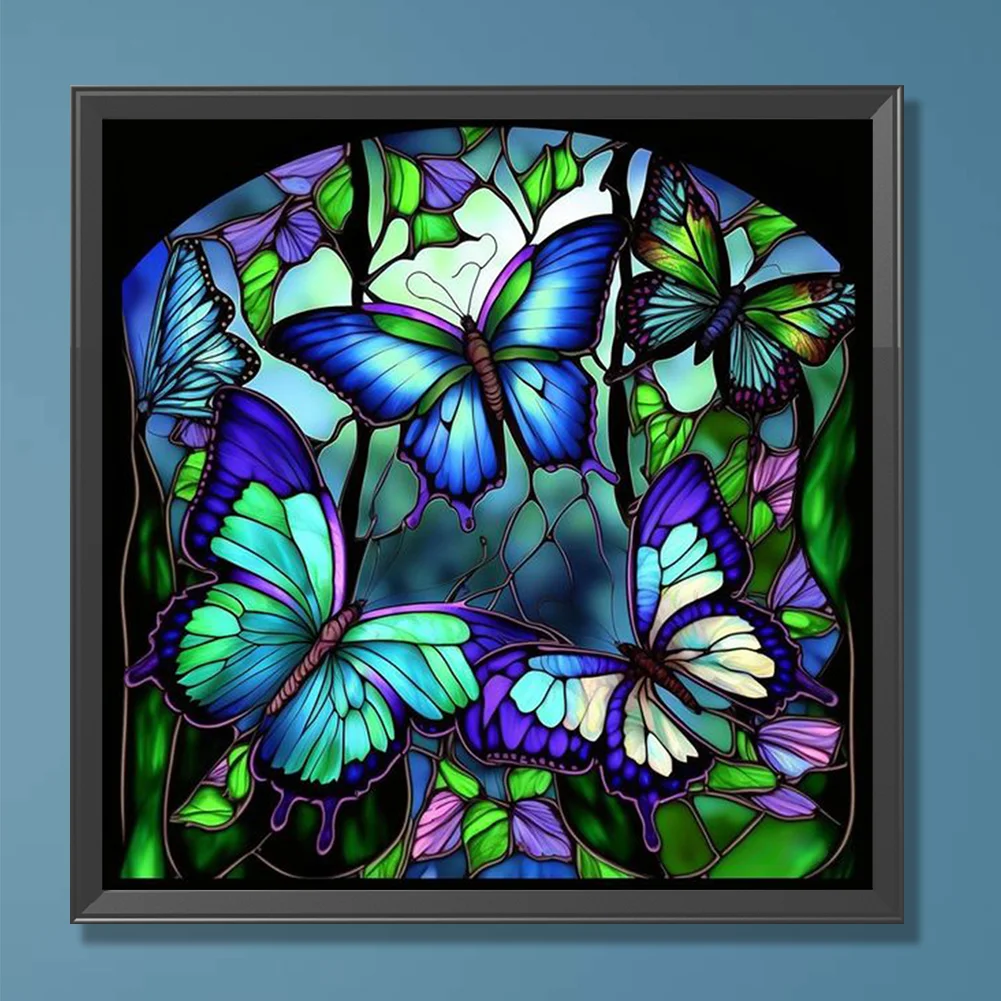Diamond Painting - Full Round Drill - Stained Glass Butterfly(Canvas|30*30cm)