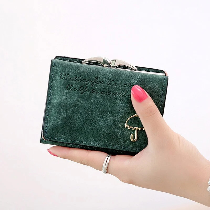 Women Carteira Umbrella Scrub Leather Clutch Trifold Wallet Money Bag Holder Purse Small Wallet female Short Wallet Credit Cards