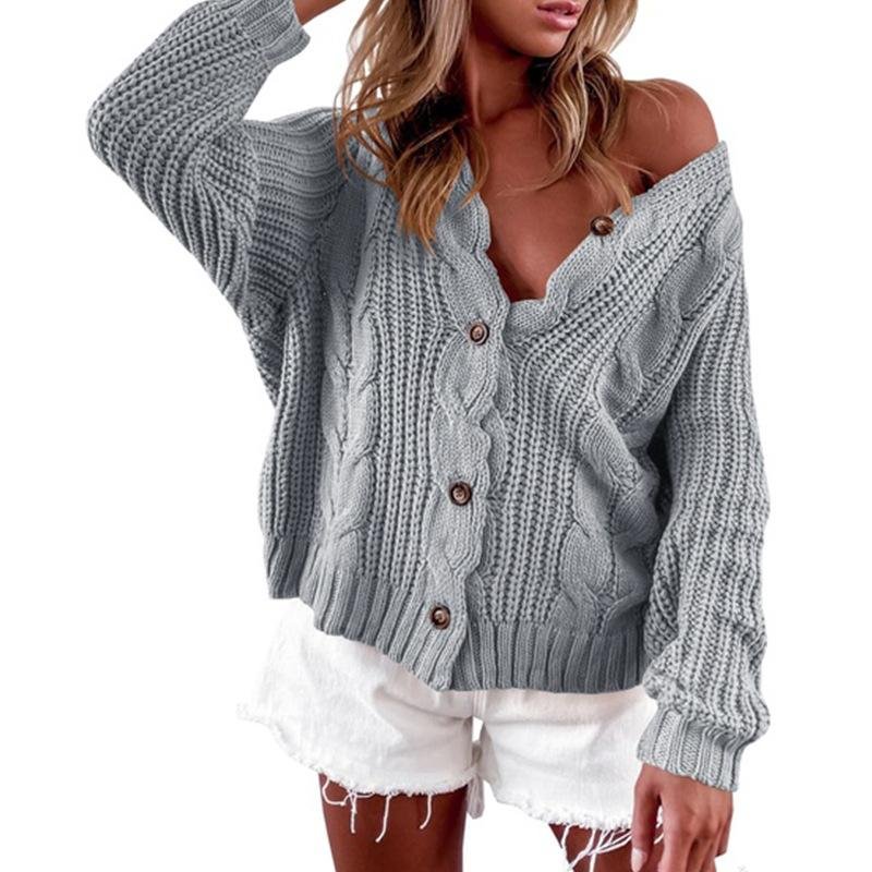 Autumn Winter Sweater V-Neck Long Sleeve Cardigan Casual Solid Color Sweater | IFYHOME