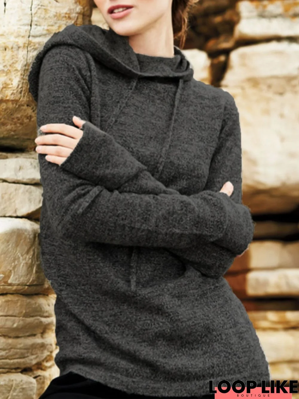 Hooded Loose Solid Hoodies & Sweatshirt