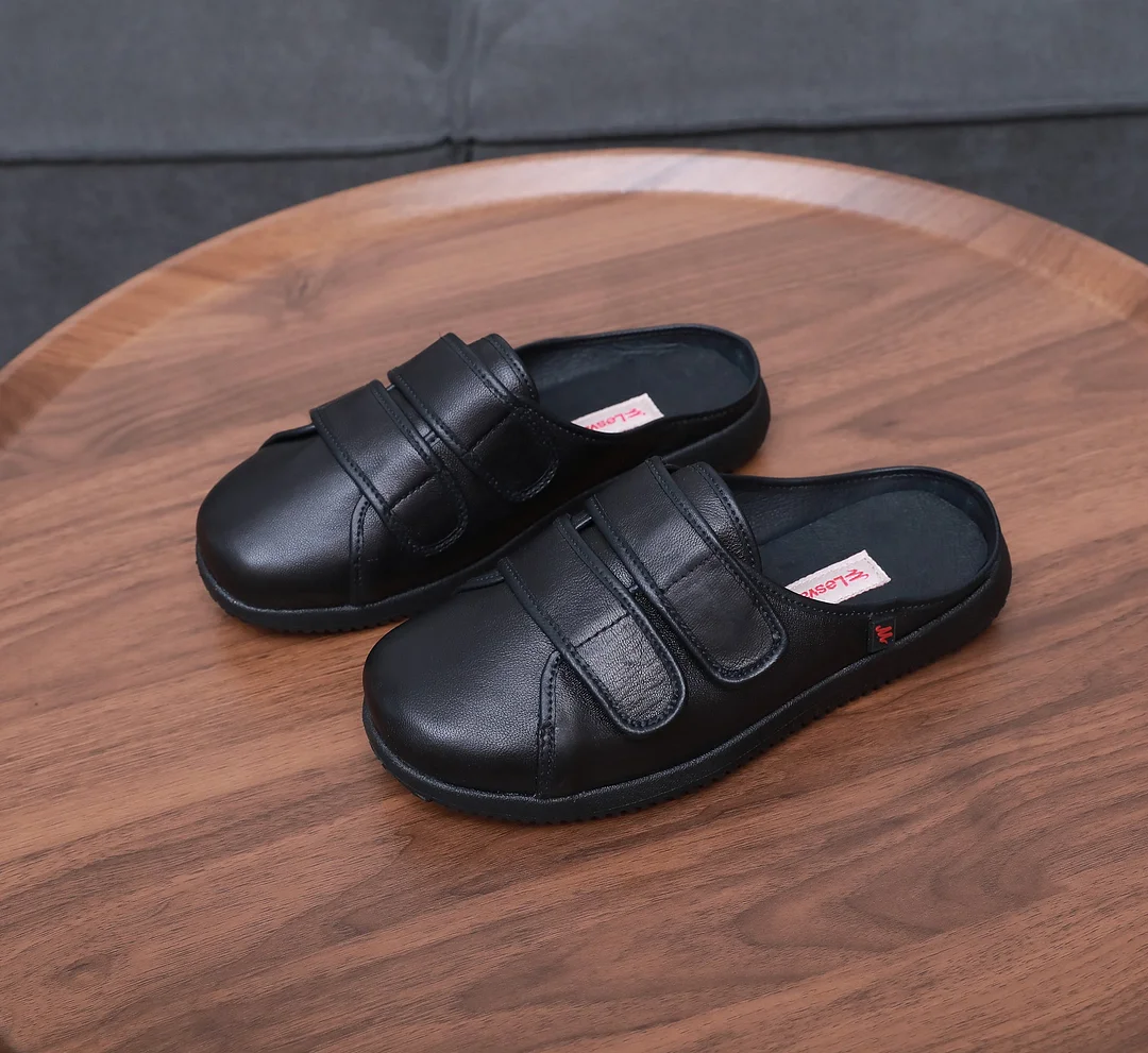 Unisex Summer Wide Adjustable Diabetic Leather Sandals Slippers Shoes For Swollen Feet