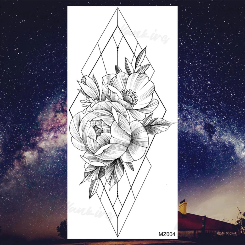 Sdrawing Peony Butterfly Temporary Butterfly Tattoos For Women Girls Realistic Snake Sun Fake Tattoo Sticker Leg Body Tatoos