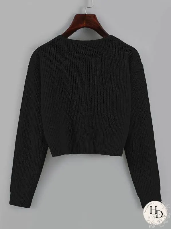 Drawstring Front Drop Shoulder Sweater