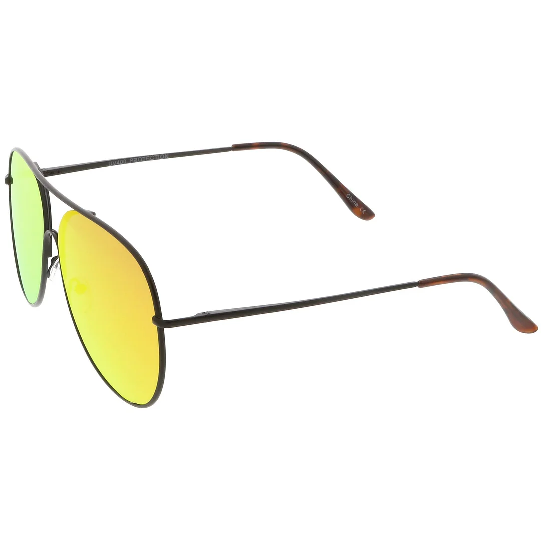 Oversize Metal Aviator glasses Semi Rimless Teardrop Mirrored Flat Lens 62mm