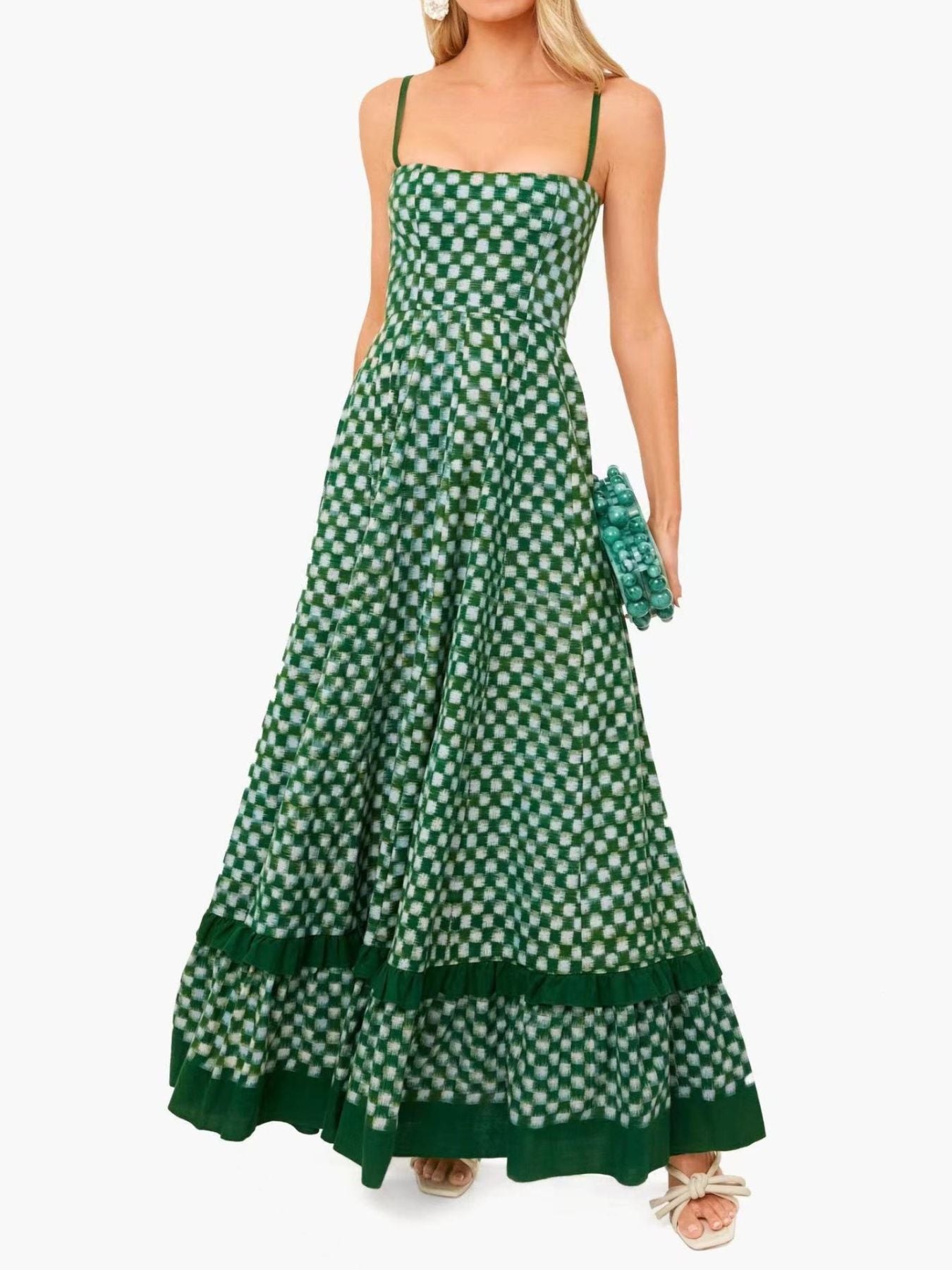 Checkered Spaghetti Strap Maxi Dress mysite idetrend