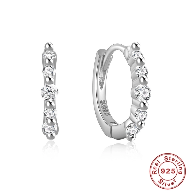 1 Pair 925 Sterling Silver Zircon Round Hoop Earrings