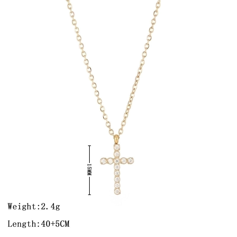 Casual Elegant Cross Stainless Steel Titanium Steel Plating Inlay Zircon Pendant Necklace