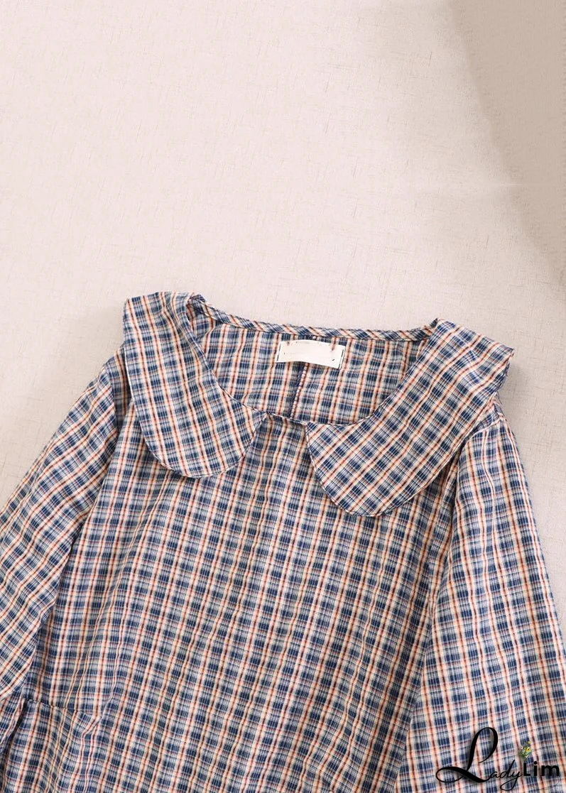 Beautiful Red Plaid Peter Pan Collar Ruffled Cotton Dresses Spring