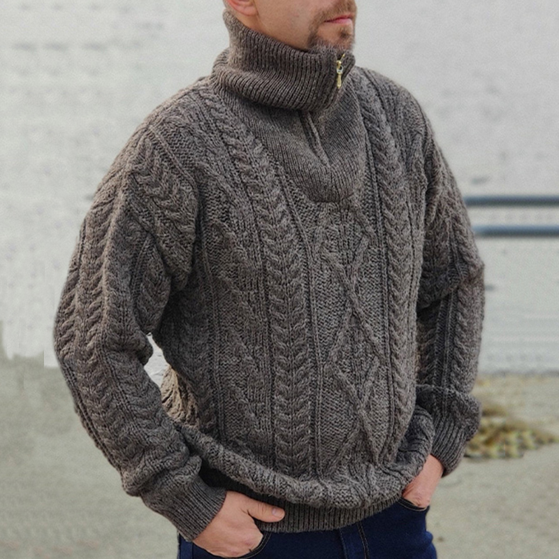 Mens Organic Irish Aran Half Zip Sweater wearshes