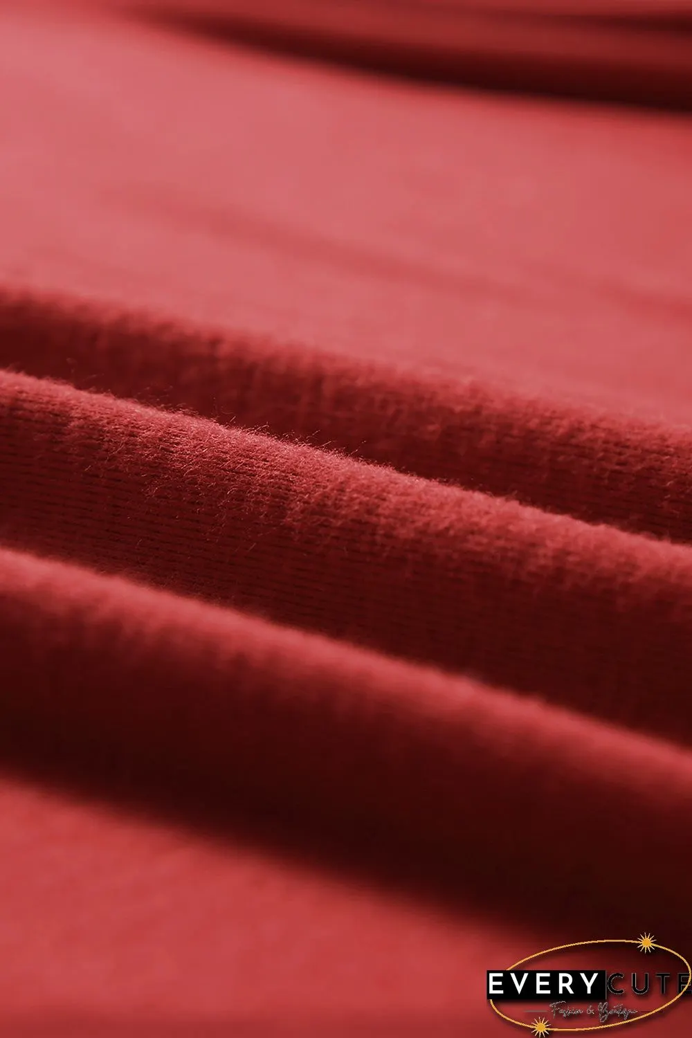 Red Solid Color Patchwork Long Sleeve Top