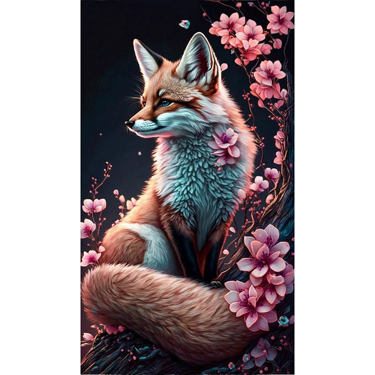 Peach Blossom Fox 40*70CM(Canvas) Full Round Drill Diamond Painting gbfke