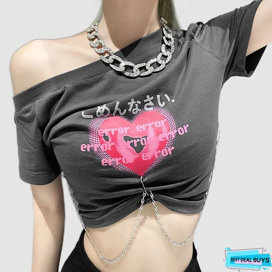 Heart Print Chain Crop Top