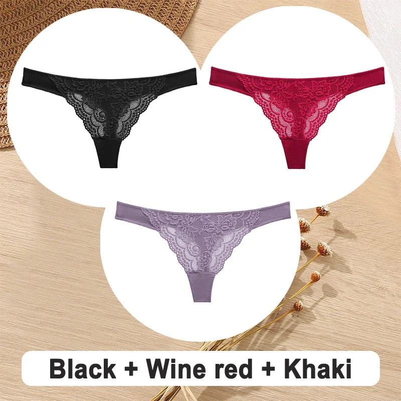 3PCS/Set Cotton G-String Women Panties Lace Underwear Female Lingerie Intimates Underpants Sexy Thong Panties for Girls Pantys