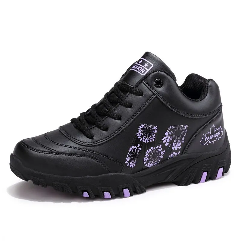 2020 Women's Winter Sneakers Women Shoes Fur Flower Black Leather Chunky Sneakers Casual Sport Shoes Woman Tennis basket femme