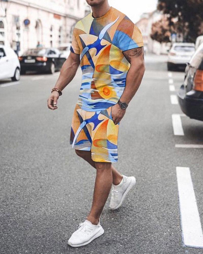 Men's Sports Printed Abstract Shorts Suit