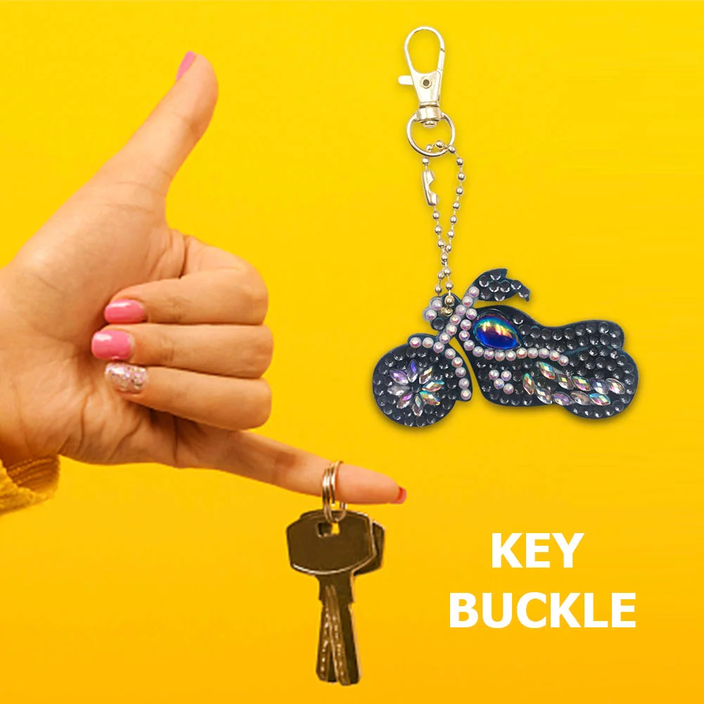 Motorcycle Special Shaped DIY Bright Diamond Painting Kit Keychain for Bag(Double Side)