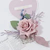 10PCS Morandi Pink Corsage Boutonniere Wrist Artificial Flower Wedding Catering Bridal Groom Guests Bouquets