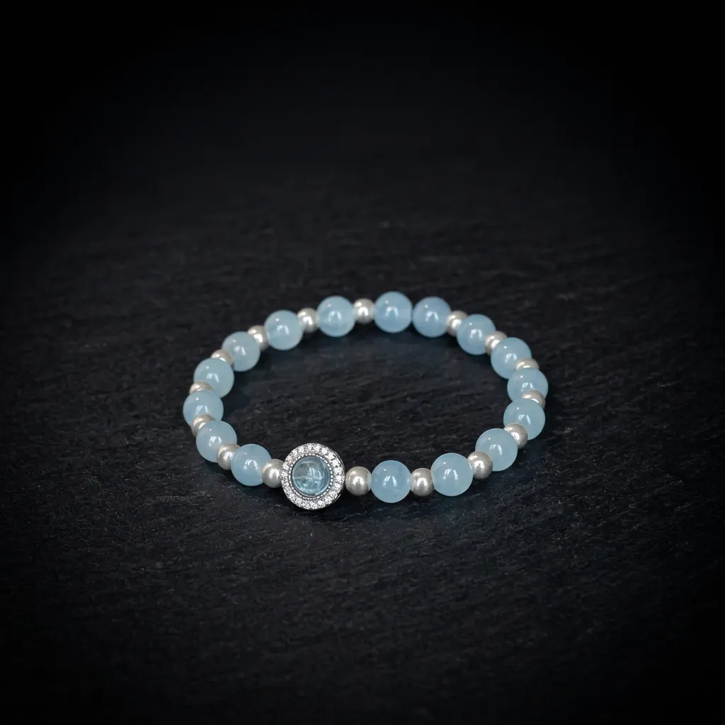 JiStones Serene Aquamarine & Luminous Pearl Bracelet - Handcrafted Light Luxury Jewelry Azure Dream (Aquamarine & Pearl)